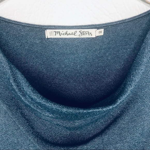 Michael Stars Metallic Blue Cowl Neck Long Sleeve Top One Size - Picture 4 of 8